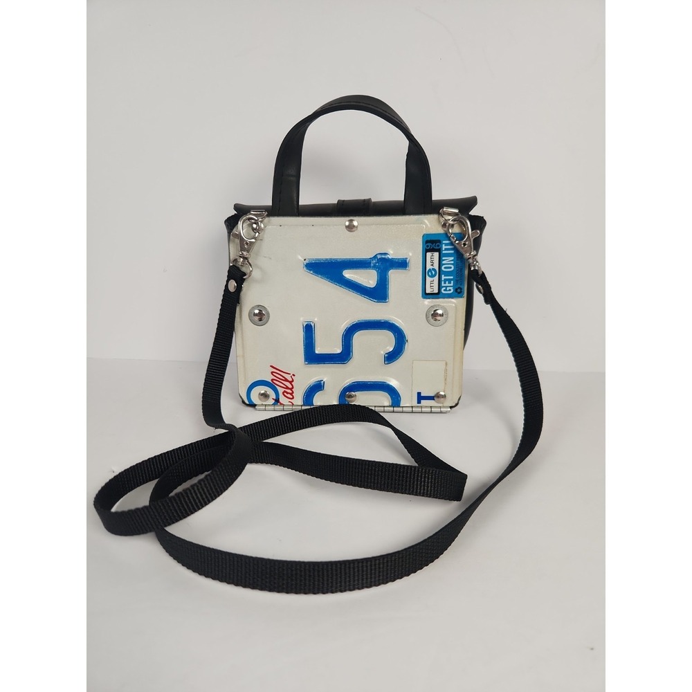 Vtg Little Earth Ohio License Plate Purse Crossbody Box Bag Square Handbag 6x6